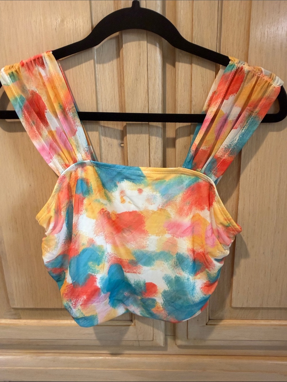 SHEIN Multicolor Watercolor Crop Top with Wide Straps